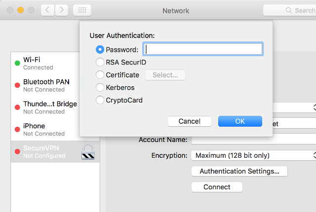 Setting up PPTP VPN on Mac OS X, step 5