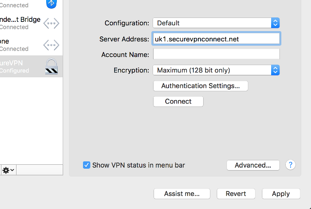 Setting up PPTP VPN on Mac OS X, step 11