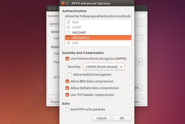 Setting up PPTP VPN on Linux, step 5