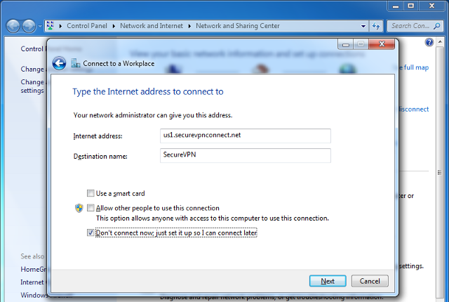 Setting up PPTP VPN on Windows 7, step 5