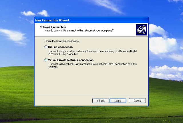 Setting up PPTP VPN on Windows XP, step 5