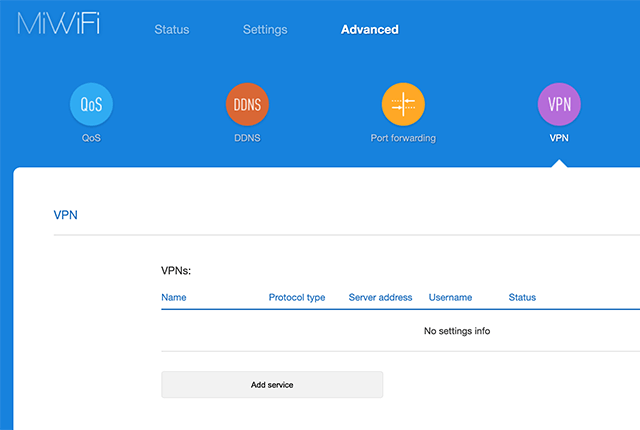 Setting up PPTP VPN on Xiaomi Mi Router 4A, step 2