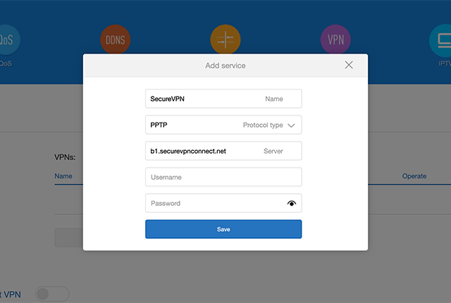 Setting up PPTP VPN on Xiaomi Mi Router 4A, step 3