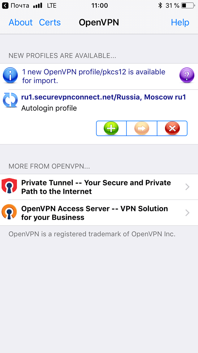 Настройка OpenVPN на iOS, шаг 8