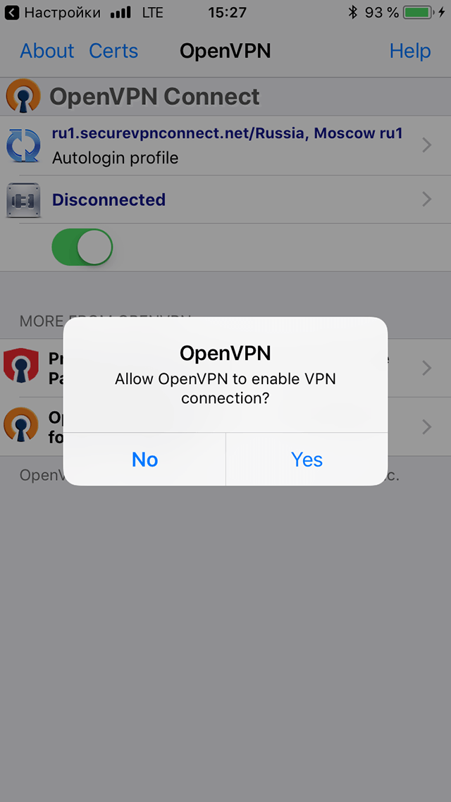 Настройка OpenVPN на iOS, шаг 11