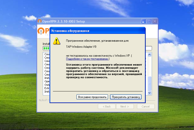 Настройка OpenVPN на Windows XP, шаг 7